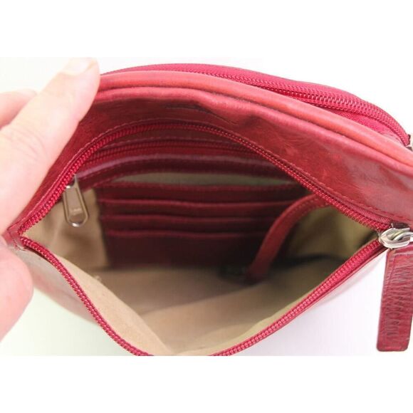 Saccoo RED GENUINE LEATHER X-BODY ORGANIZER MESSENGER SHOULDER BAG HANDBAG PURSE - Picture 9 of 13